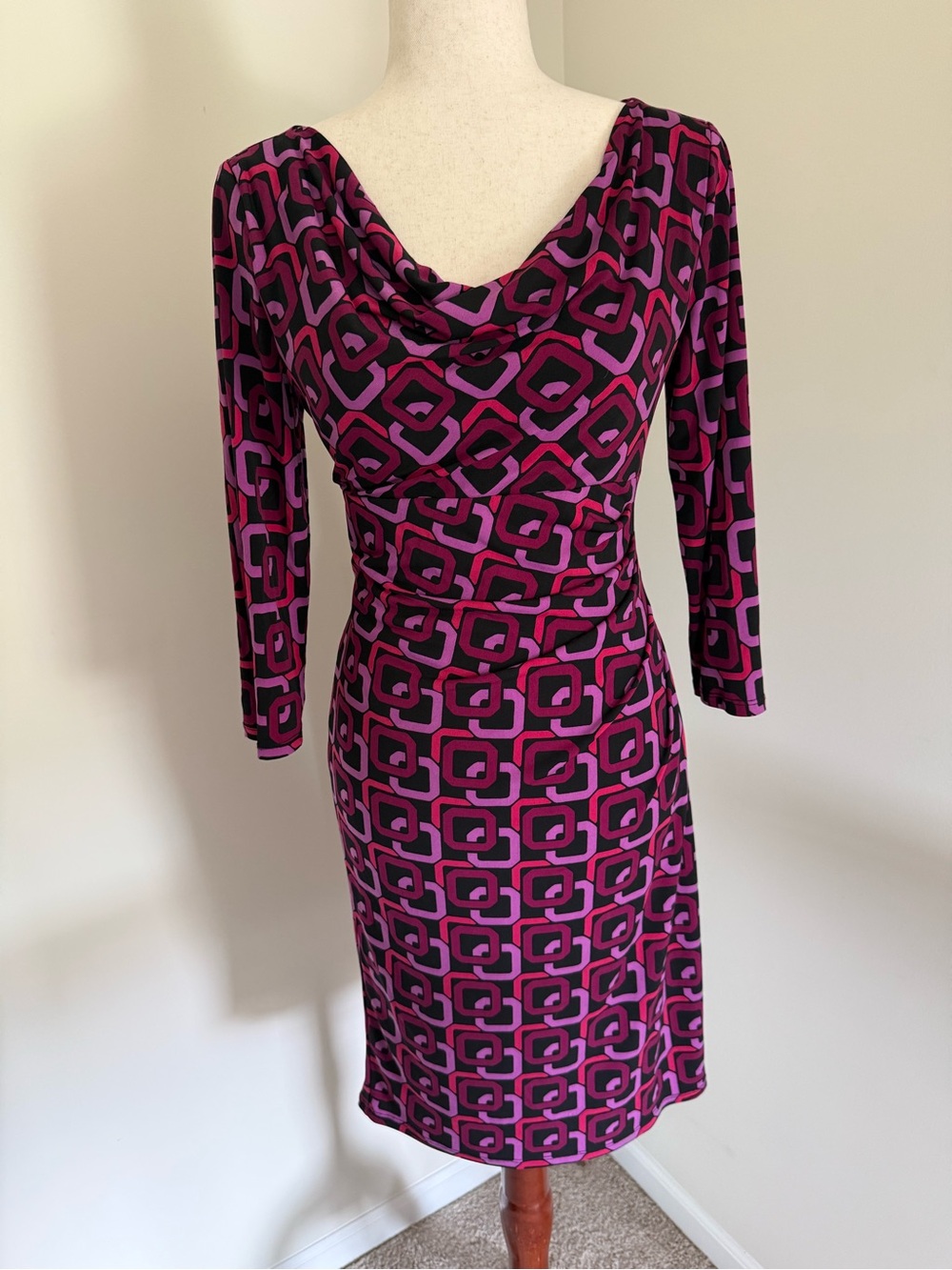 Kasper Purple Geometric Cowl-Neck Midi Dress - Picture 2 of 7